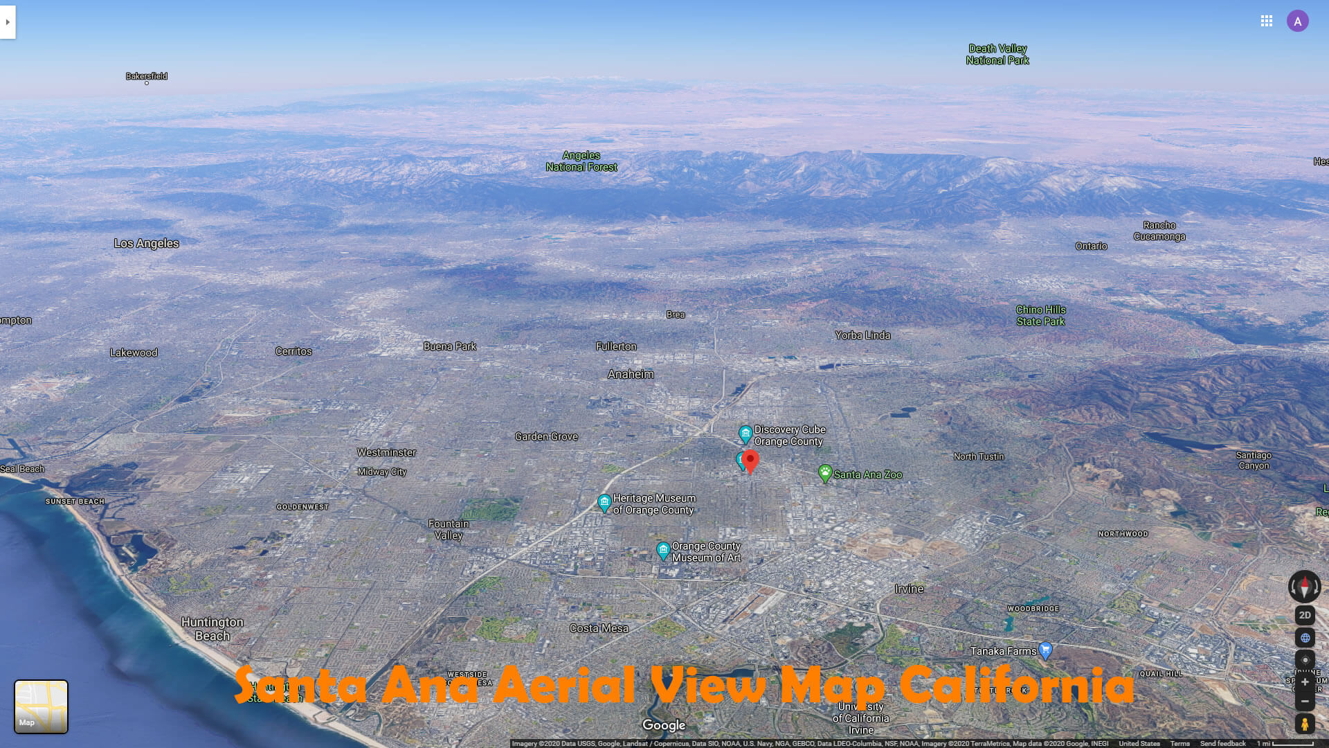 Santa Ana Aerial View Map California